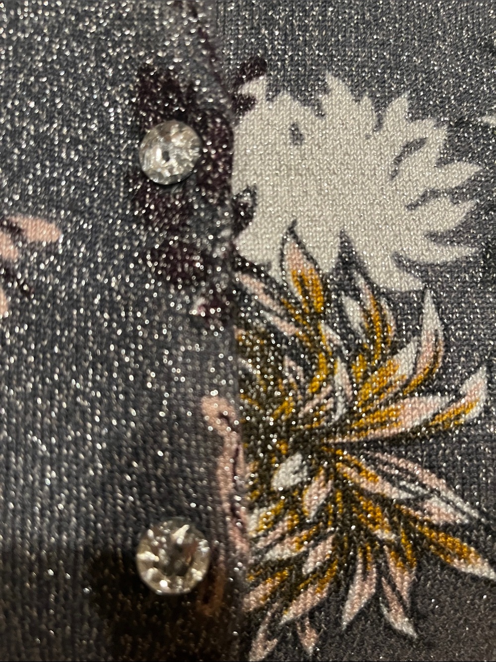 Charter Club Gray Floral Metallic-Thread Button Cardigan with Floral Print - Picture 3 of 7